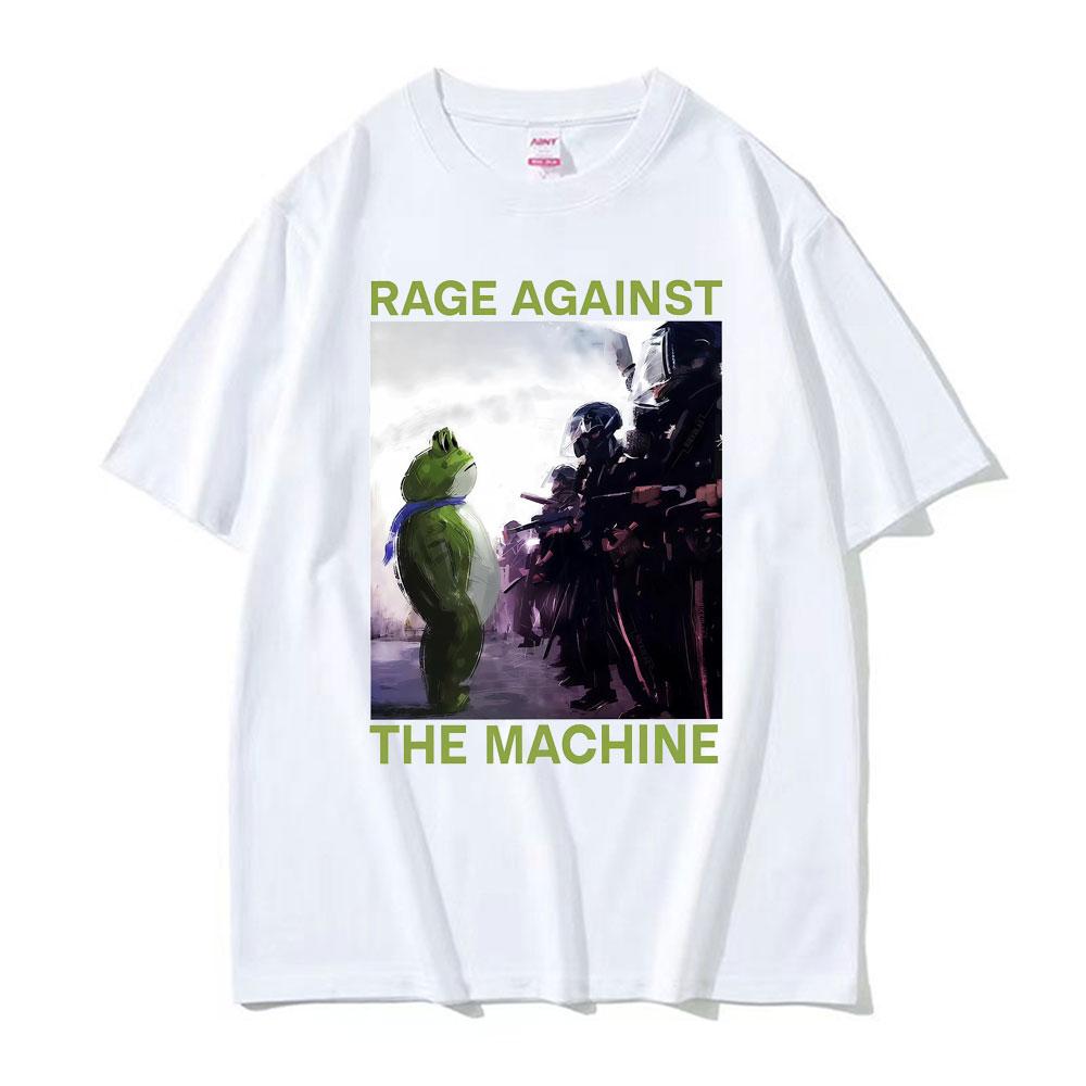 Rage Against The Machine Portland Frog Protest Meme T Shirts Men Women Summer Cotton Oversized T Shirt Fashion 90s Retro Tshirt