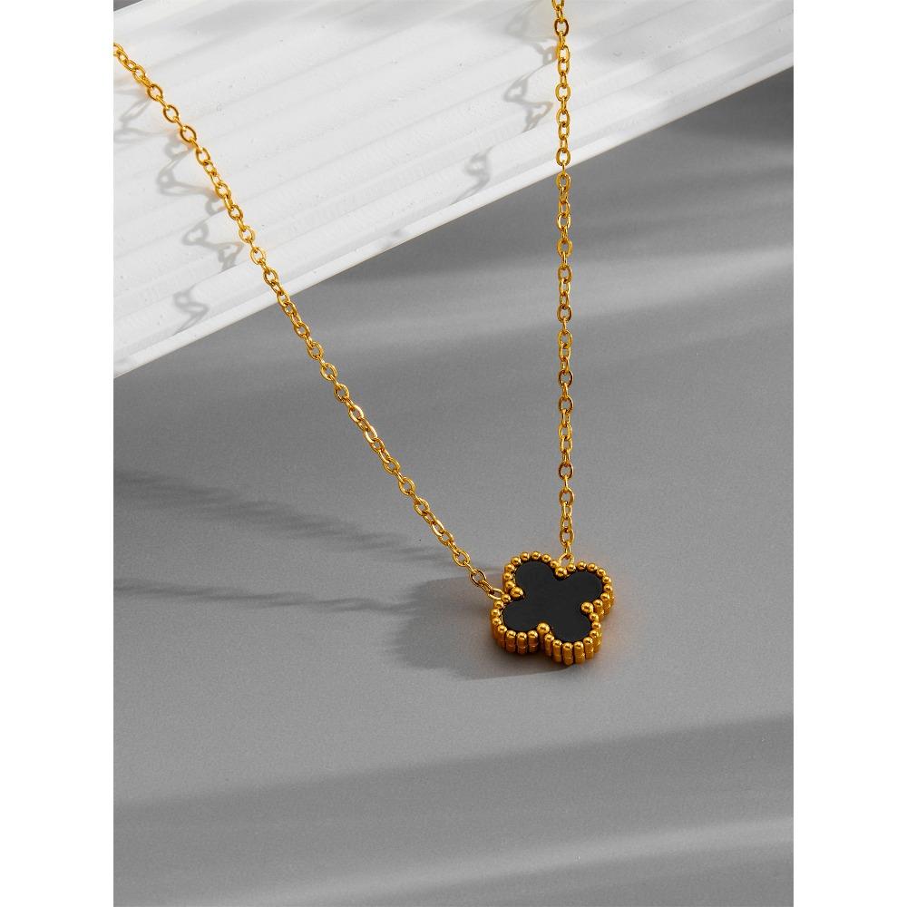 Collana da Donna Quadrifoglio Collana in Acciaio al Titanio Catena per Clavicola Collana a Doppia Faccia 18k Madreperla