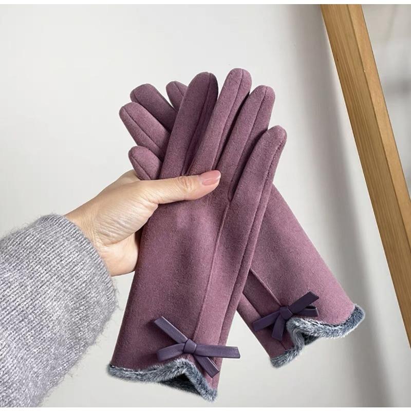 Warm Gloves for Women In Autumn and Winter Korean Fashion Touch Screen Plus Velvet and Thickened Cycling Color Matching Cold-proof Velvet Labeling