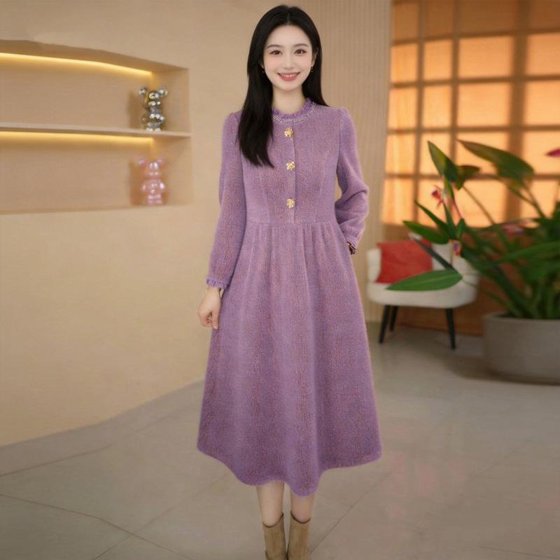 Women s Elegant Slimming Midi Dress - 2026 Spring Fashion, Versatile and Stylish 4XL фиолетовый