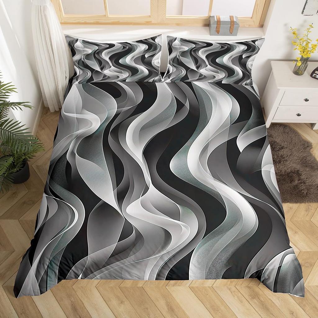 Wavy Duvet Cover Sets For Kids Teens Queen King Lightweight Quilt Covers Modern Abstract Bedding Sets Bedroom Decor No Comforter