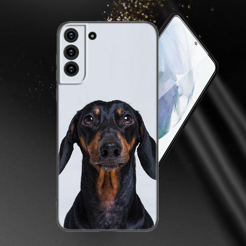 Cute cartoon Dachshund Dog Phone Case For Samsung Galaxy S22 Pro S21 S20 Ultra FE S10 Lite 5G S10E S9 S8 Plus Soft Black Cover
