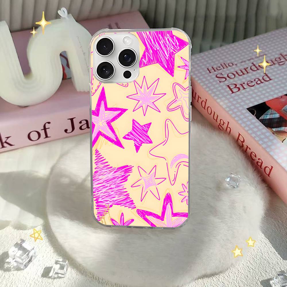 Cartoon Star For IPhone 17 16 15 14 Plus 13 12 11 Pro Max Phone Cover Back Satin Colorful Surface