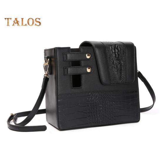 

Сумка через плечо с утепленной подкладкой, текстура крокодиловой кожи, регулируемый ремень, держатель для бутылки с водой, однотонная сумка из искусственной кожи для путешествий и поездок на работу чёрный