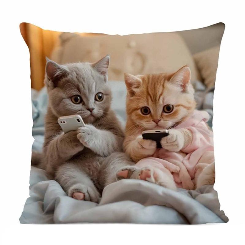 

Realistic Effect Cats Pattern Pillow Cover Soft Fabric Decorative Square Cushion Cover Pillowcase for Sofa Bed Home Decors