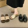 Wedge heel platform linen slippers women's summer wear new holiday with skirt one-word drag retro beautiful square head sandals