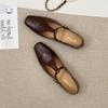 2025 New Women's Fashionable high quality and elegant  Leather Flats Soft Comfort Elegant Ladies Square Heel  Shoes