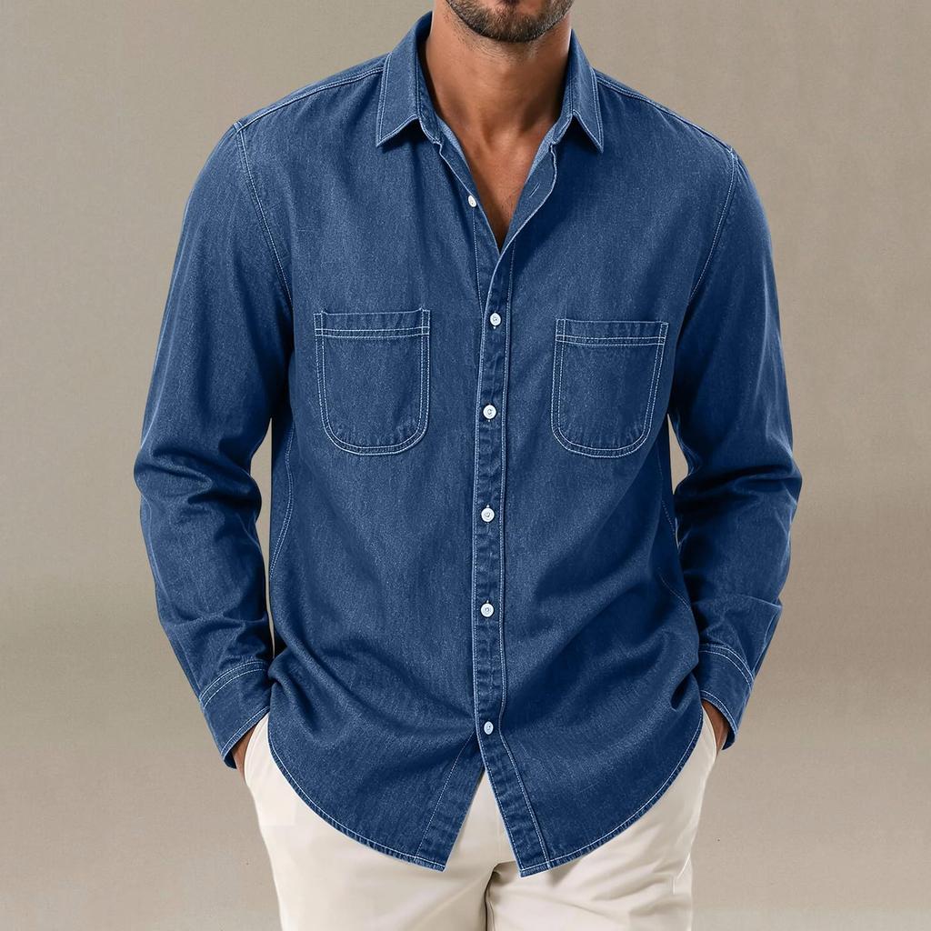 Men's Slim Fit Denim Long Sleeve Cardigan Shirt, Casual Japanese Jacket for Spring and Fall