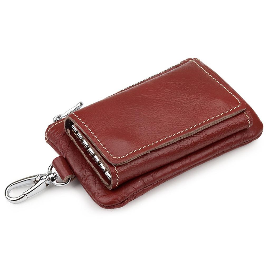 

Multifunctional Key Organizer Genuine Leather Coin Pocket Key Holder With Zipper Pocket Top Grain Trifold Key Wallet малиновий