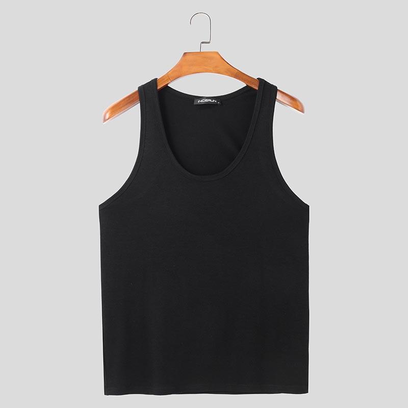

INCERUN Summer Men U Neck Sleeveless Racerback Fitted Tank Tops Gym Sport T-shirts 2XL чорний
