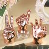Set of 3 Hand Sign Gesture Showpiece Statue Collectible Figurines (Ceramic, Copper) for Home Decor Living Room Bedroom Wall Shelf Office Table