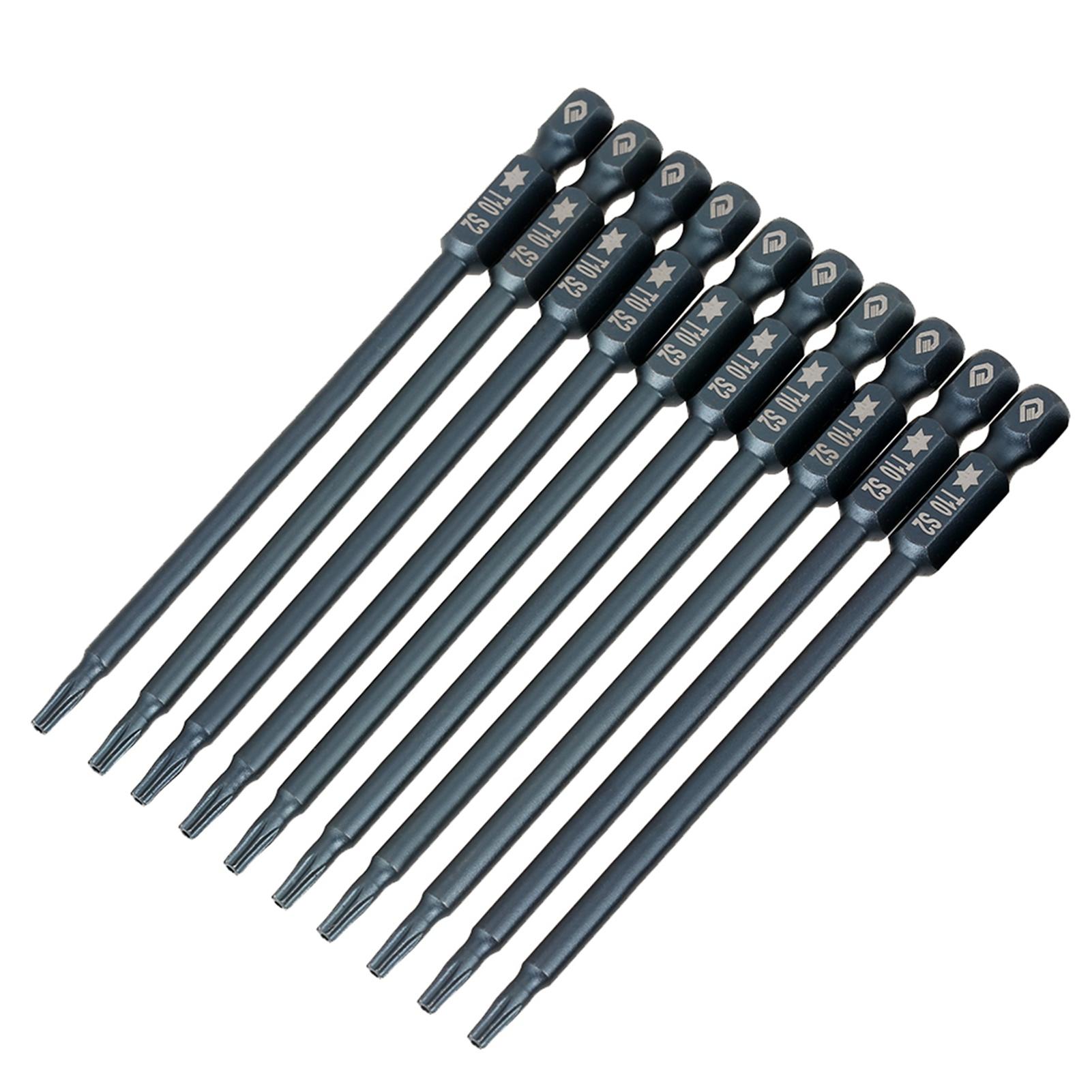 Kit de 10 embouts de tournevis étoile de sécurité magnétique T10 à queue hexagonale 1/4 de pouce de 100 mm