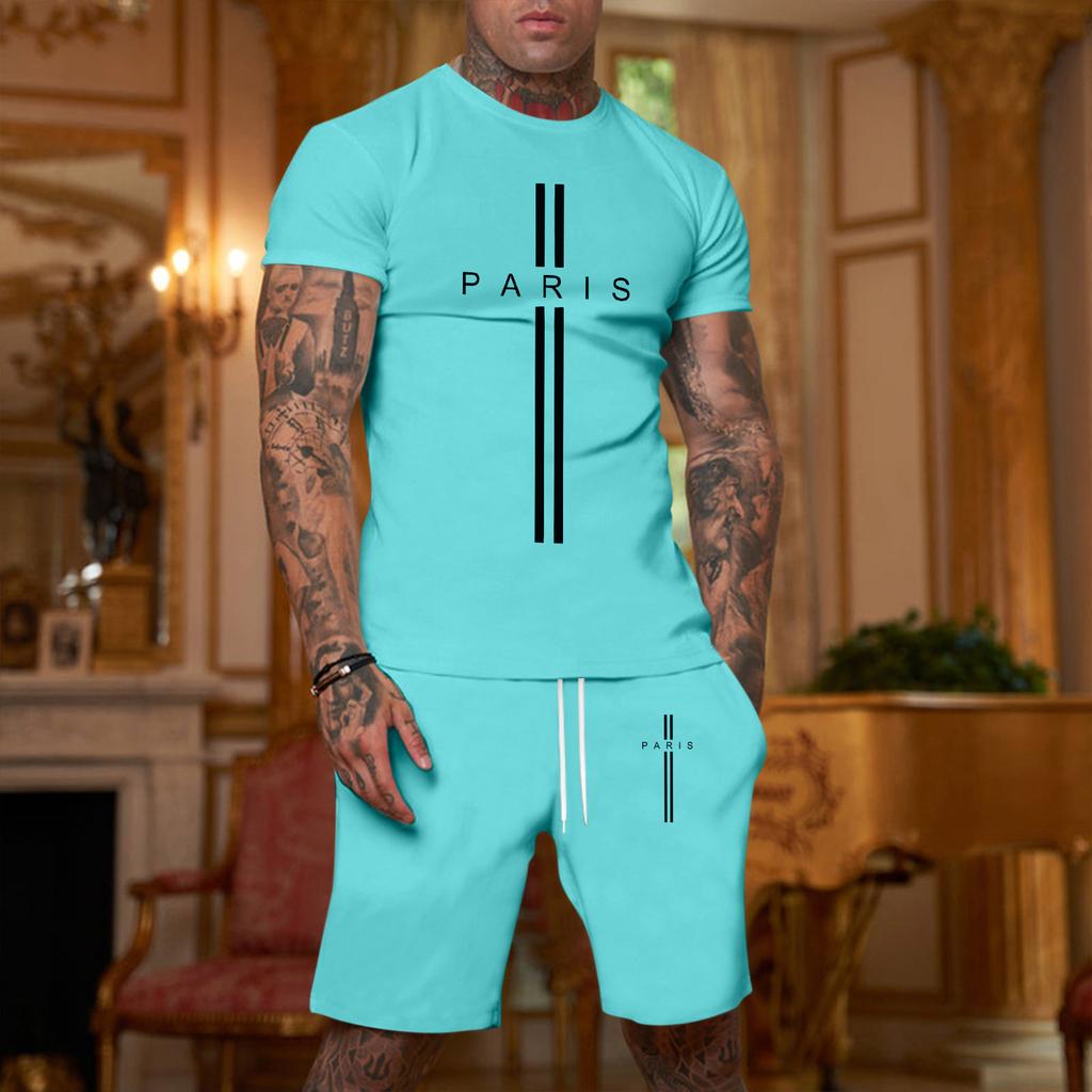 Men's Printed Plus Size Loose Short-Sleeve And Shorts Set Casual Short-Sleeve And Shorts Set