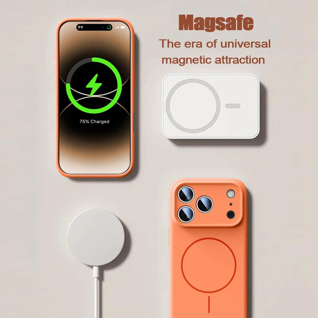 Solid Color Liquid Silicone Magsafe Case for iPhone17 Air 16 15 14 13 12 Pro Max Wireless Charging Camera Lens Protection Cover