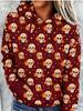 Women Fleece Hoodie Day Of The Dead Sugar Skull Marigold All‑Over Print Long Sleeve Drawstring Pocket Loose Hooded Sweatshirt