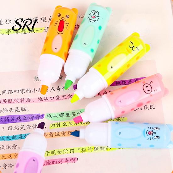 Non-dazzling Highlighter 6Pcs Chisel Tip Marker, Cute Marker Pen, Cartoon Macaron Colorful Study Markers No-Bleed Ink for Journaling, Planners,