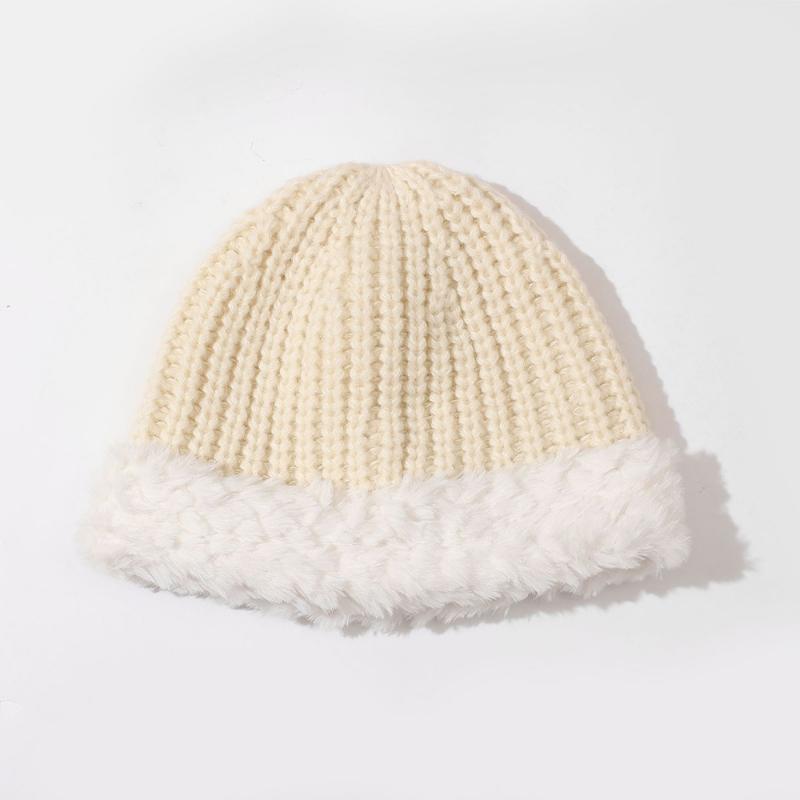 Women Warm Fluffy Plush Bucket Hat Ladies Winter Solid Fashionable Knitted Cap  Fisherman Cap Ladies