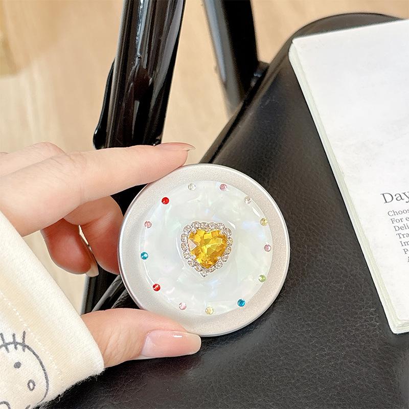 Colorful Heart Rhinestone Phone Holder: Magnetic, Retractable, Portable Finger Ring