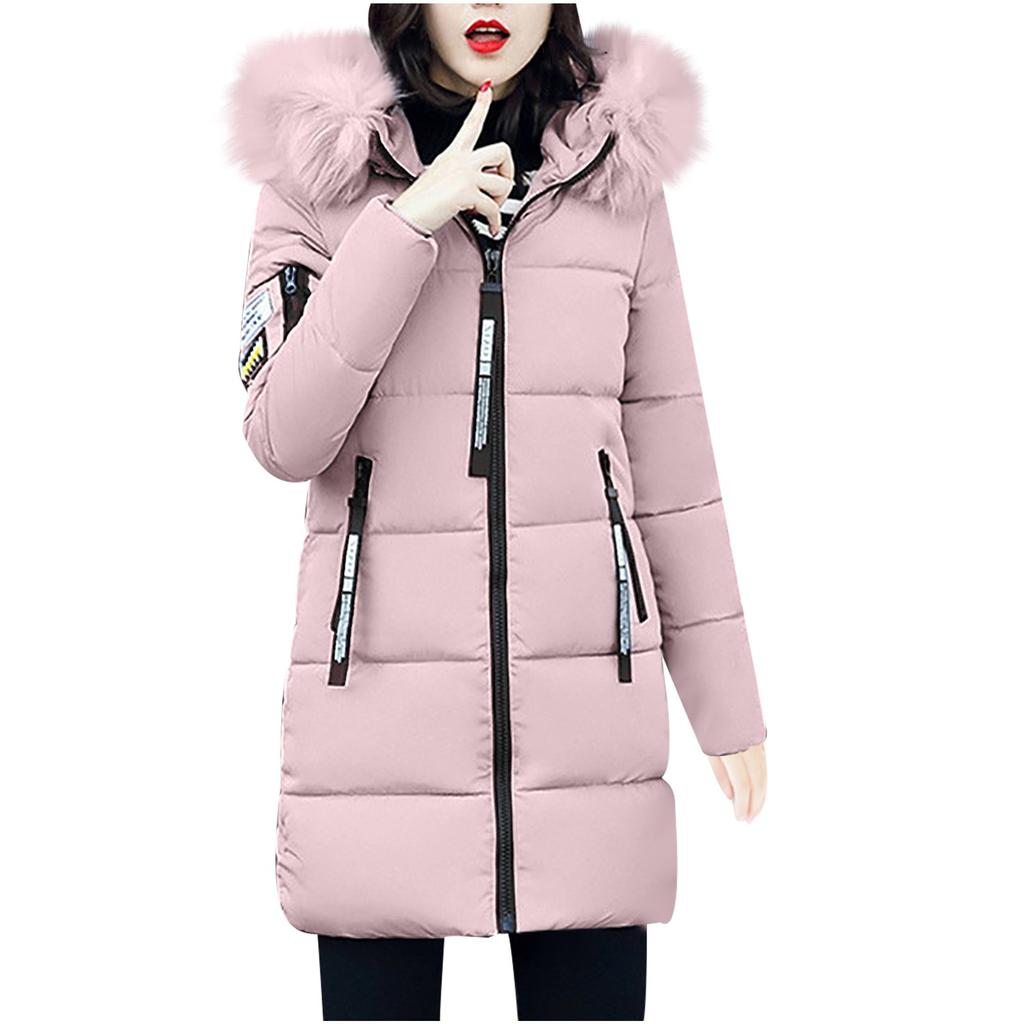 Womens Winter Thick Jacket Collar Zipper Pocket Coat Warm Cotton Hoodie Outwear