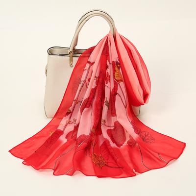 Spring Summer Printed Chiffon Silk Shawls Ginkgo Leaf Scarf Compact Lightweight Scarf Travel Sun Protection Scarf Wrap For Women