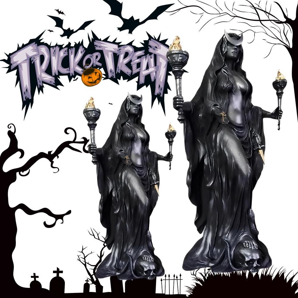 Halloween Black Witch Statue Gothic Resin Witch Figurine Halloween Decoratiions Modern Art Handmade Crafts Home Ornament Gifts