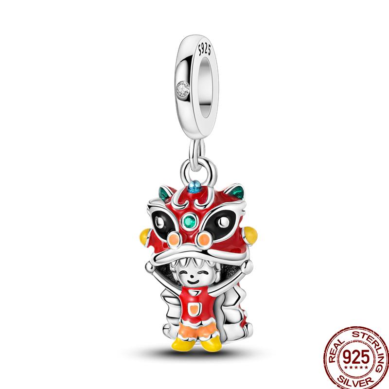 Year Series Copper Lucky Fit 3Mm Bracelets Diy Jewelry Cat God Of Wealth Lion Dance Koi Fish Charms Bead