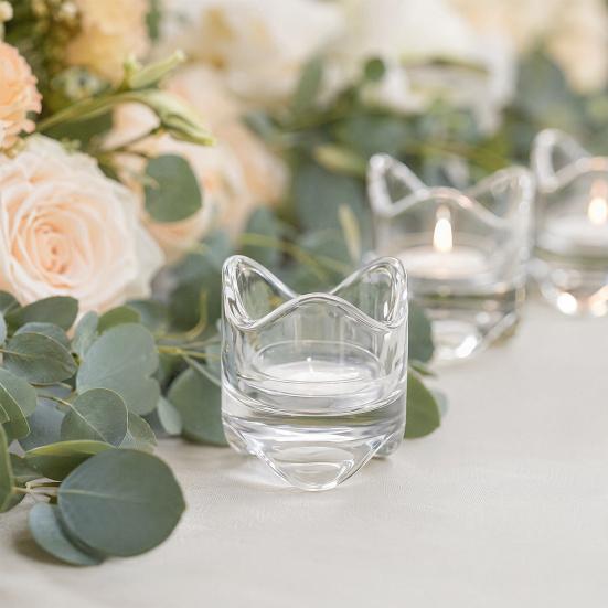 Heat Resistant Glass Cup Candle Holder, Irregular Rippled Tealight with Crystal Clear Thickened Glass, Minimalist Atmospheric Desktop Decor