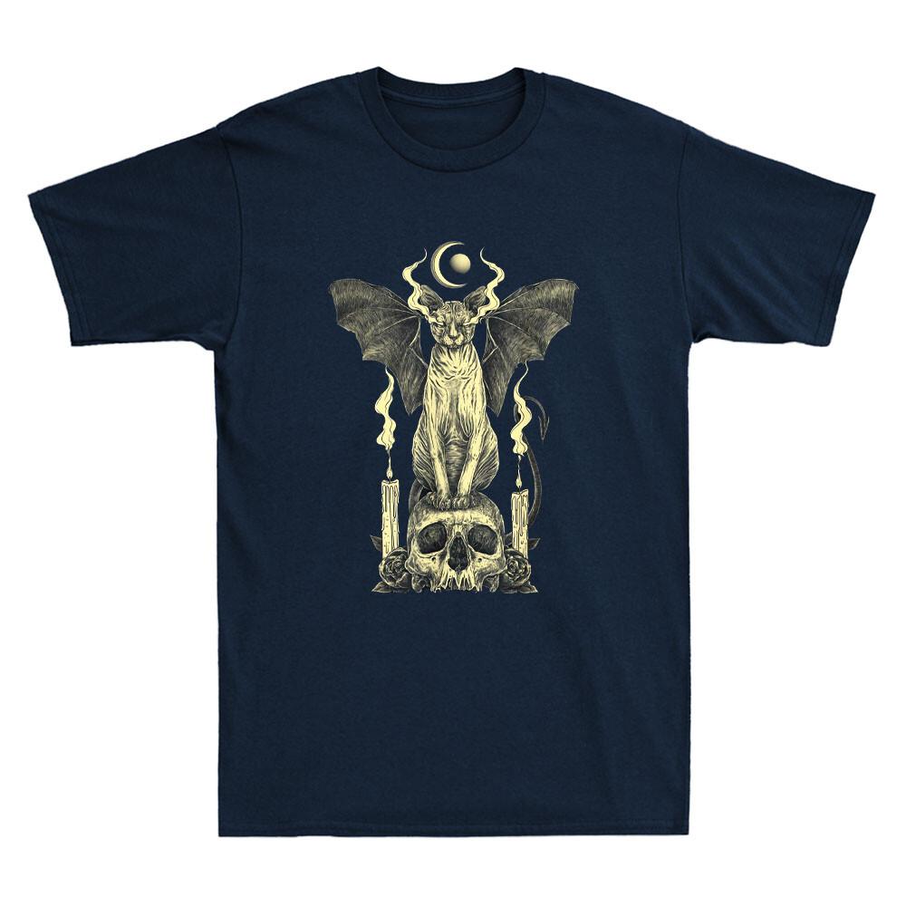 

Evil Sphynx Cat Bat Skull Wicca Gothic Goth Witchcraft Witch Retro Men s T-Shirt Unisex T-Shirt S