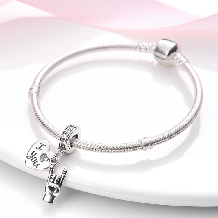Original Charms Copper Heart Hand Pendant Beads Fit Bracelet Women Jewelry Making Diy Gift