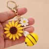 Keychain Vintage Bee Flower Design Handbag Pendant Bronze Buckle Faux Leather Charm Keyring Bags
