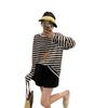 Women's 2024 Korean Retro Striped Color Block Sun Protection Long Sleeve Top