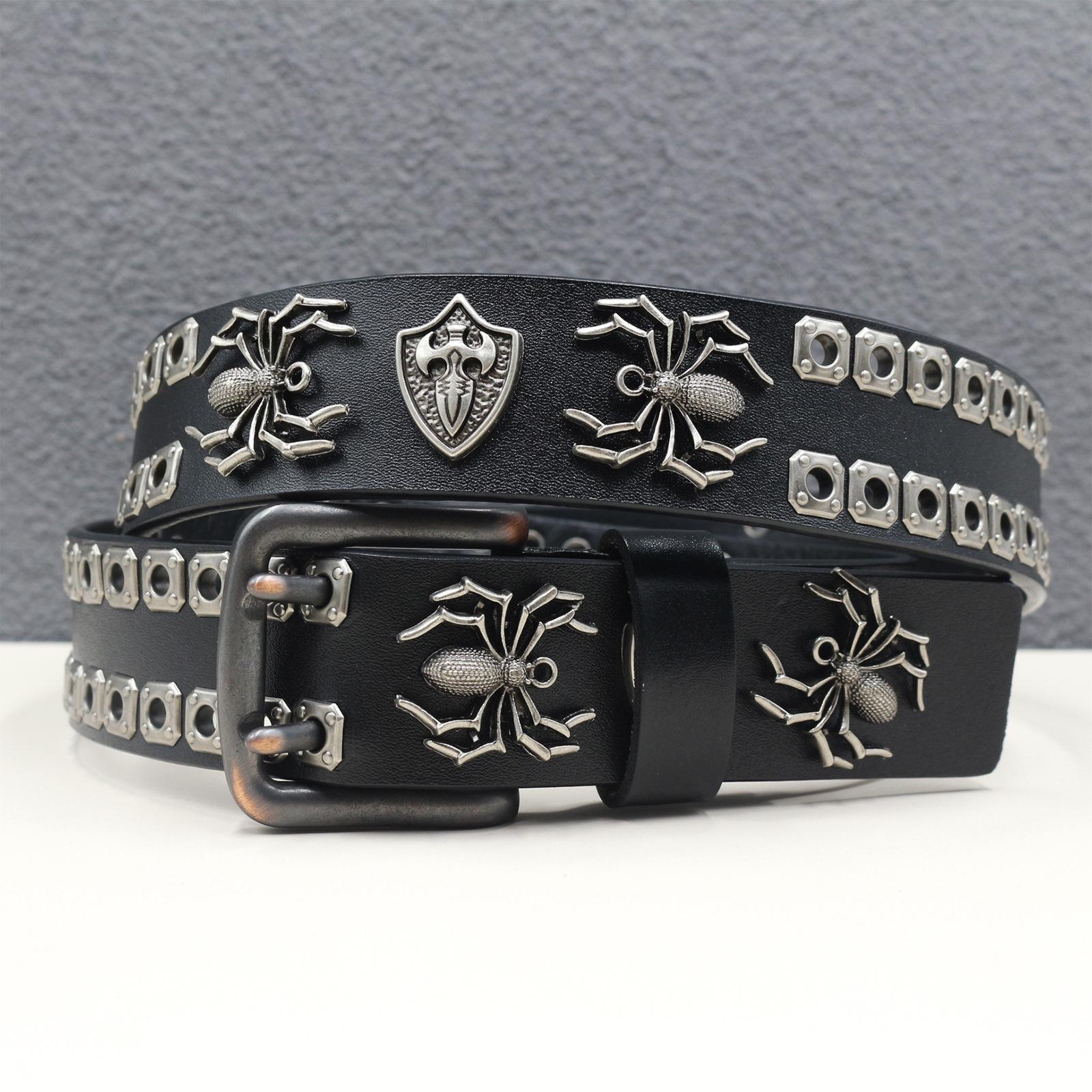 

Authentic Double Stitch Rivet Spider Cowhide Belt - Western Style 105 cm чёрный