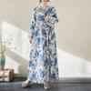 Johnature Woman Spring Long Sleeves Vintage Style Dress Chinese Style Casual Print O-Neck Loose Dress