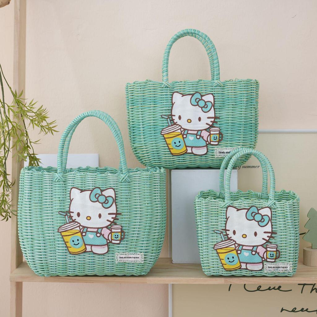 Colorful Imitation Rattan Woven Ladies' Picnic Handbag