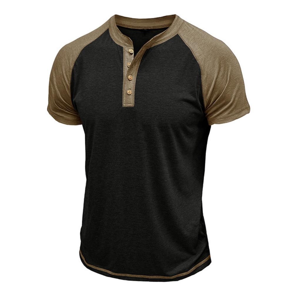 Men's Casual Base Layer Sportswear, Men's Color-blocked Round-neck Short-sleeved T-shirt Top
