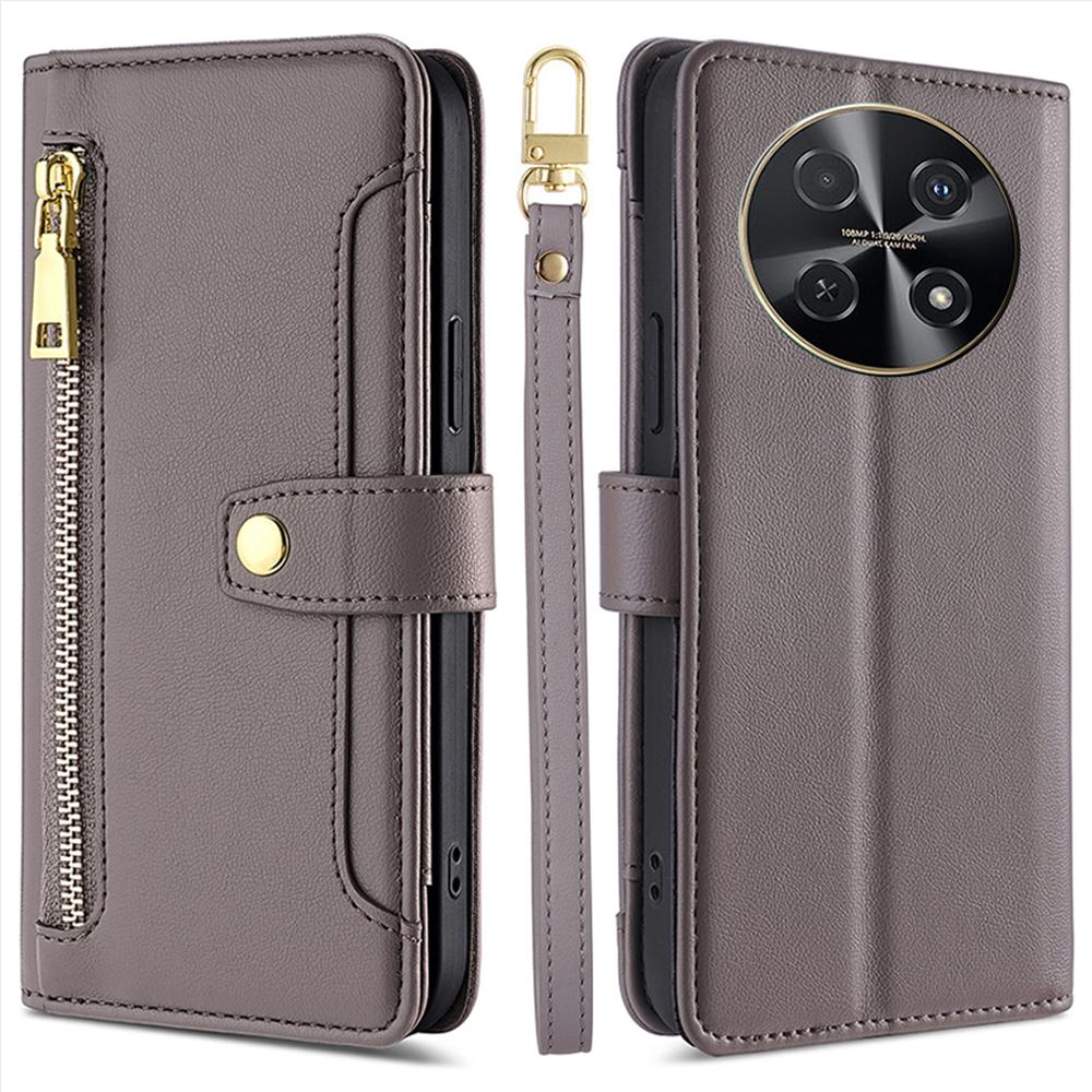 For Huawei Nova 12i 4G Shockproof Phone Cover Zipper Pocket Leather Cell Phone Case Wallet with 2 Straps