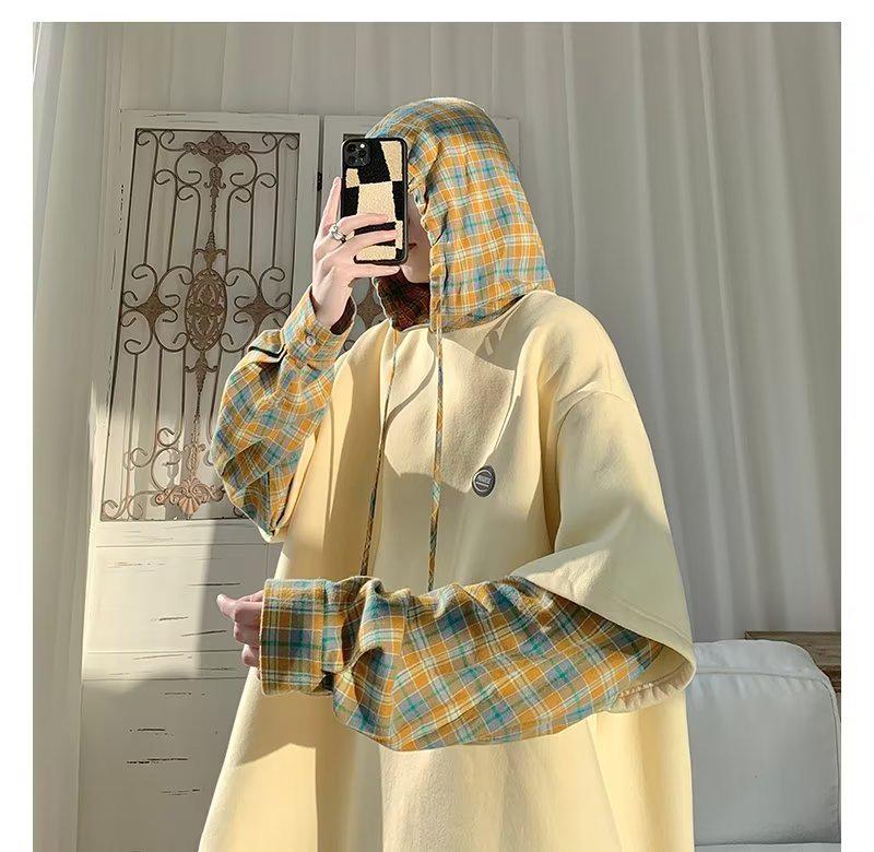 Men's Hoodie Plaid Patchwork Jacket - Spring & Autumn Lazy Style