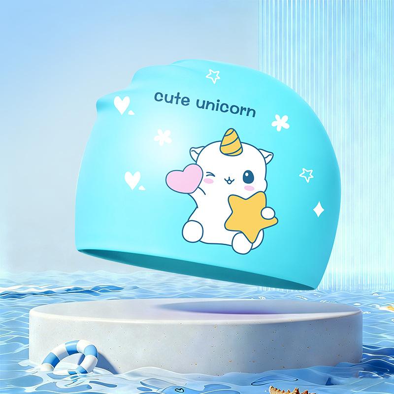 New Children's Cartoon Swimming Cap Cute Dolphin Waterproof Ear Protection Swimming Caps Kids Hot Spring Swimming Equipment