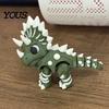 Fun Dinosaur Desk Accessory 3D Printed Three-Horned Figurine with Articulated Joints, Green White Toy Exquisite Collectible Textured Spikes,