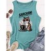 Elegant Vest for Women SARCASM Cool Cat Coffee Print Casual Loose Summer Vest Fashionable and Unique American-style Tops for Commuting, Vacations,