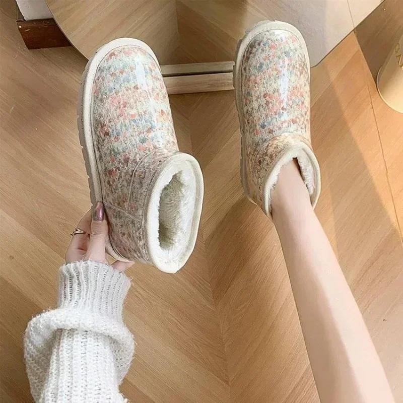 Fashion Elegant With Medium Heels Waterproof Shoes for Woman Plus Warm Women's Snow Boots Furry Spring 2024 Winter Footwear Sale On Slip