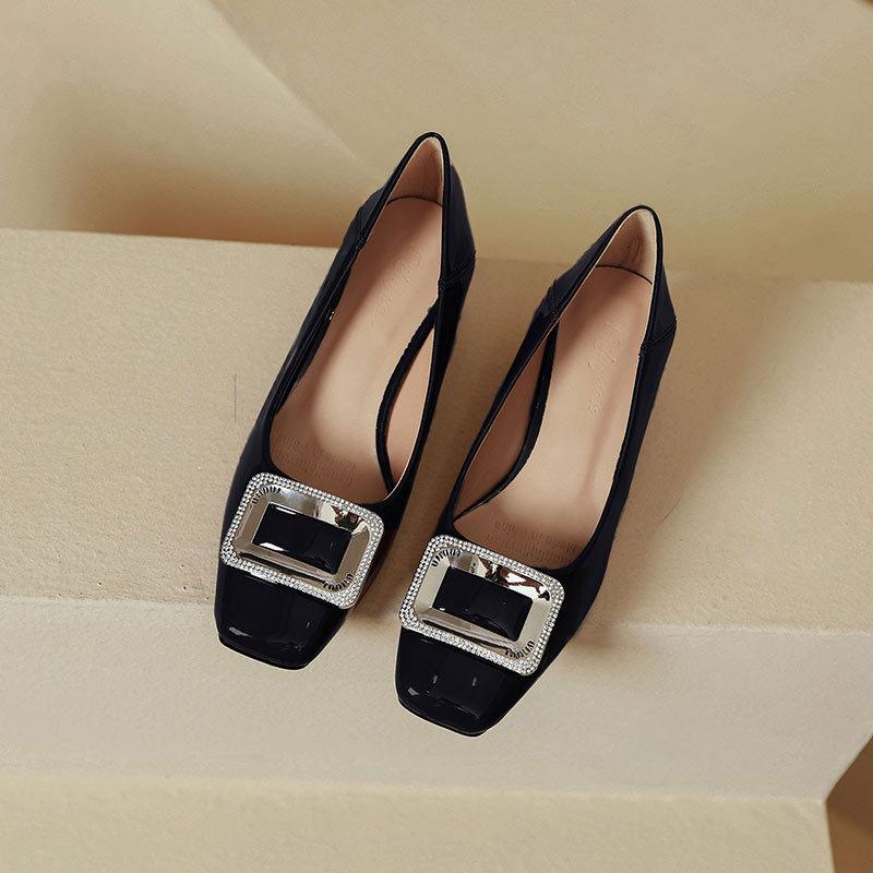 Not tired feet high heels thick heels wedding shoes new women's shoes burgundy square head light mouth single shoes