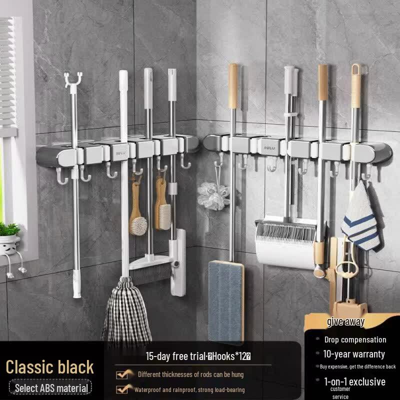 LIEI No-Drill Suction Cup Mop & Broom Holder