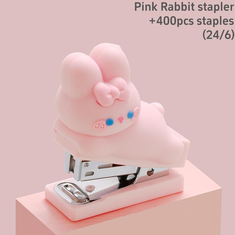 Mini Doll Stapler 400pcs 24/6 Staples Set Cartoon Capybara Bear Rabbit Duck Portable Binder Office Binding Tools School
