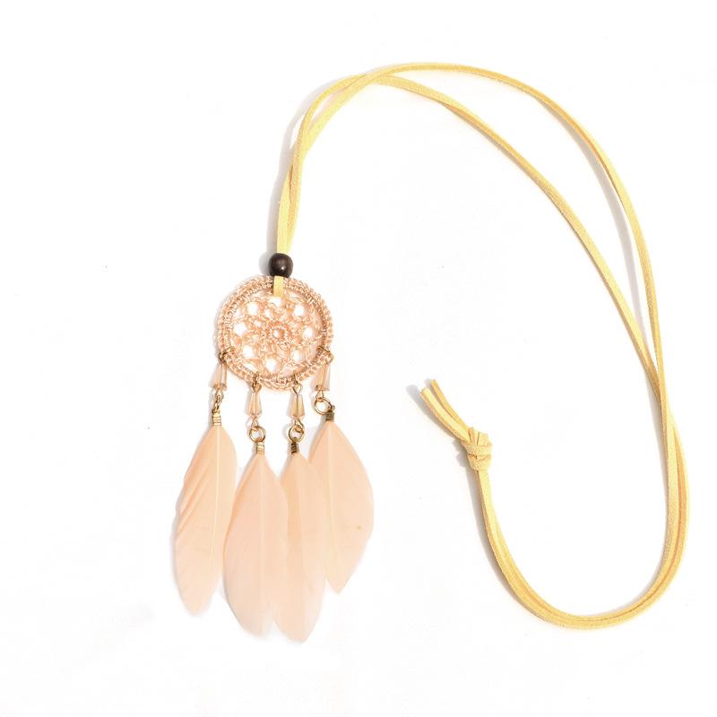 Ethnic Dream Catcher Necklace: Adjustable Velvet Choker with Crystal, Feather, and Clavicle Charms