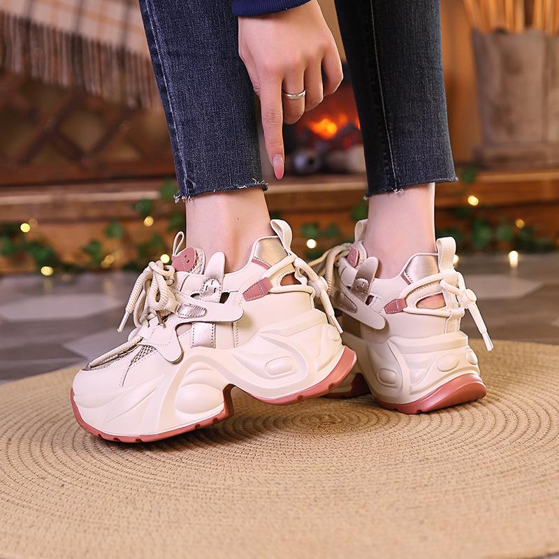 Dad Shoes Girl 2025 Summer New Mesh Hollow Sneakers Thick Soles Show Feet Small Inner Height Women's Shoes