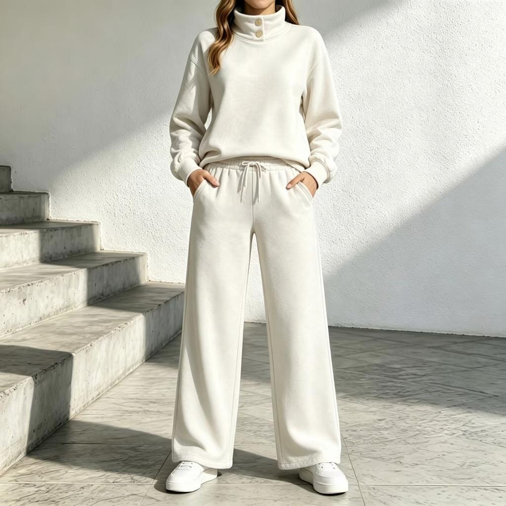 Women's High Neck Loose Fit Long Sleeve Sweatshirt and Wide Leg Pants Tracksuit Set