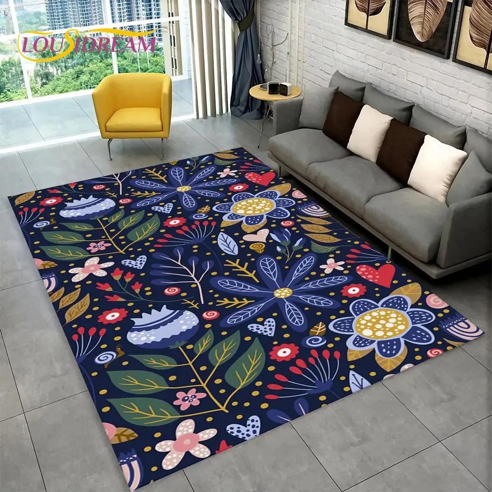 3D Nordic Luxury Flower Rose Area Koberec velký,Koberec pro domácí obývací pokoj Ložnice Sofa Rohožka Dekor,Dětské protiskluzové rohože
