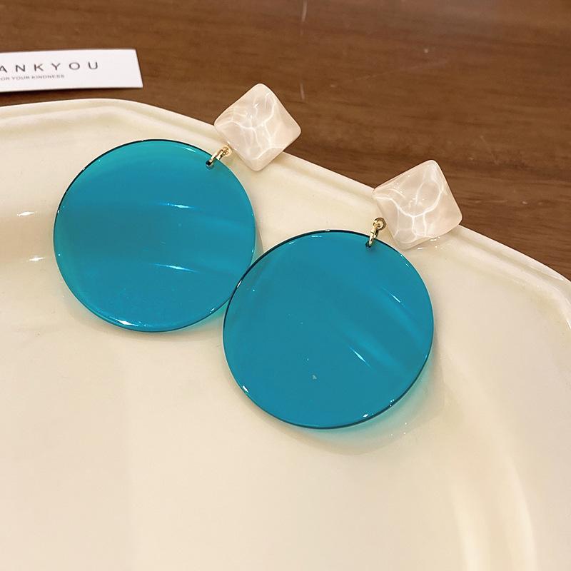 French fresh blue geometric flower resin earrings light luxury stud earrings personality temperament earrings women