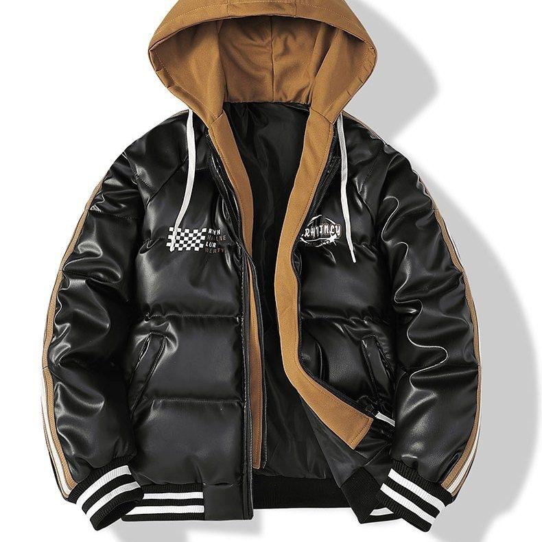 Winter new trend stand-up collar casual leather jacket cotton clothes men's short fashion versatile thickened warm jacket trendy brand